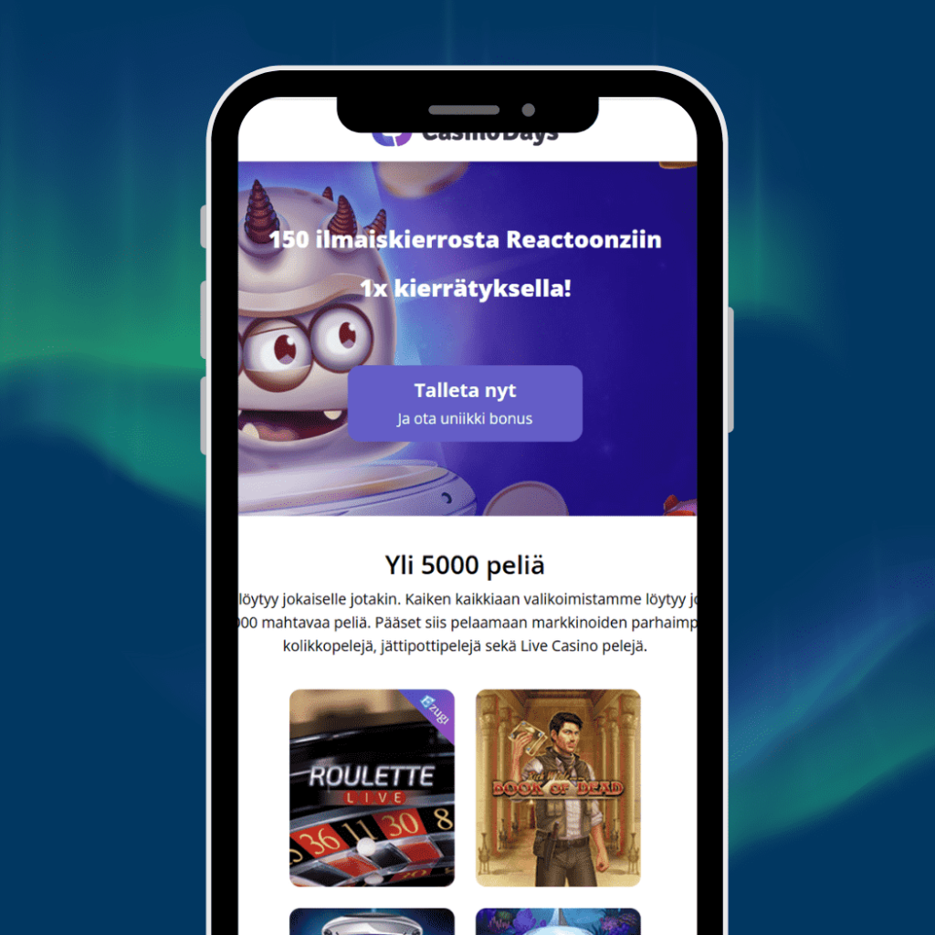 casinodays hyvä mobiilikokemus