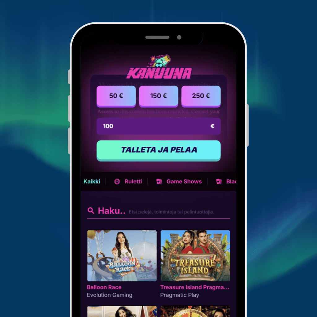 kanuuna kasino ja selkeä mobiilivalikko